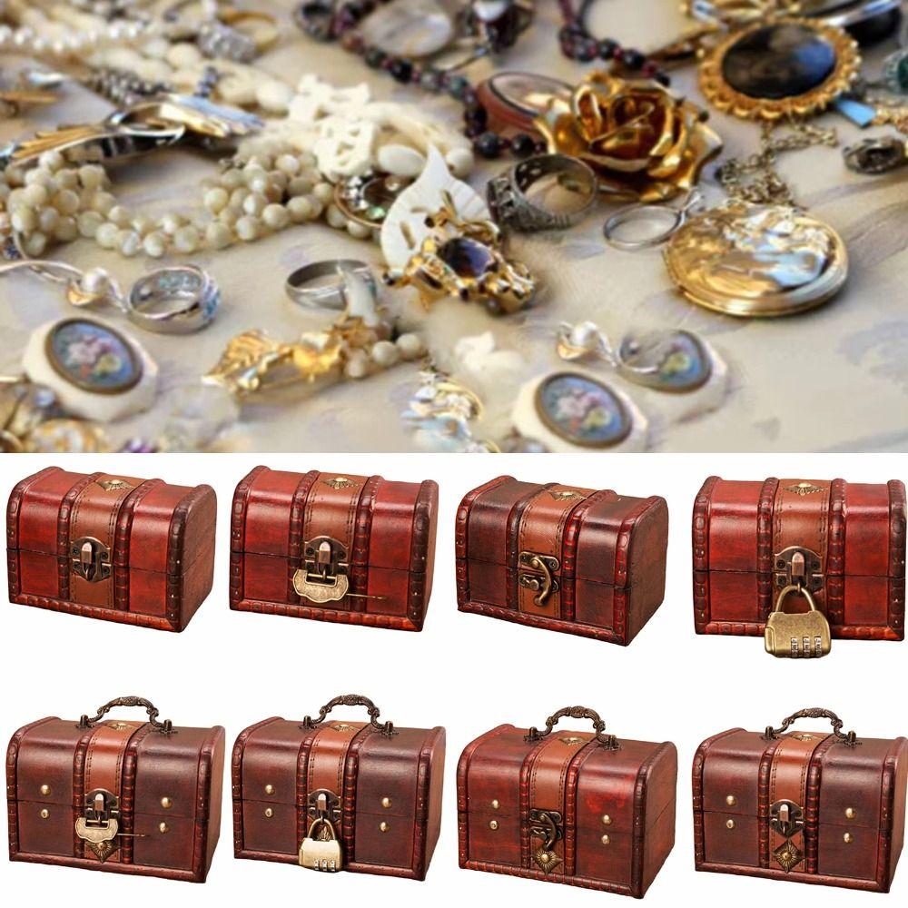 Wooden Treasure Chest Decorative Jewelry Box Antique Jewelry Storage Box  Packaging Box