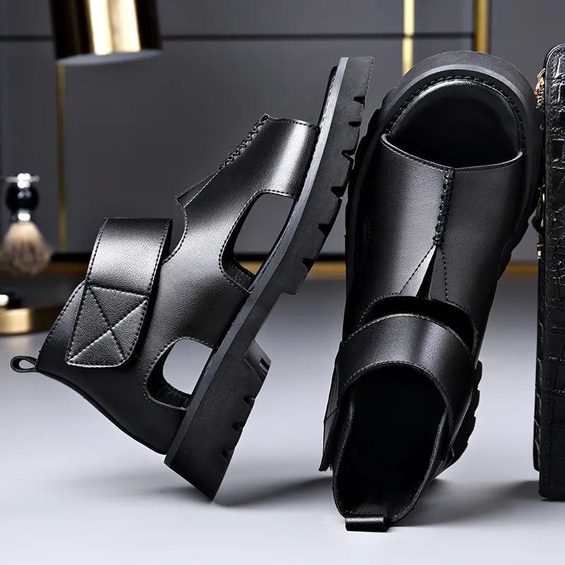 Summer Men's High-Top Leather Sandals - Trendy, Breathable, Plus Size