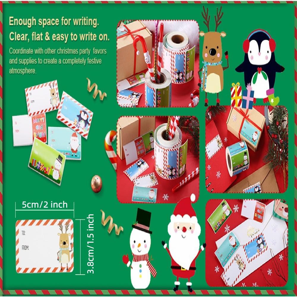 500pcs Christmas Self-Adhesive Gift Tags – 2x1.5 Inch Foil Labels With 5 Classic Designs For Holiday Gifts, Birthday, Special Occasions