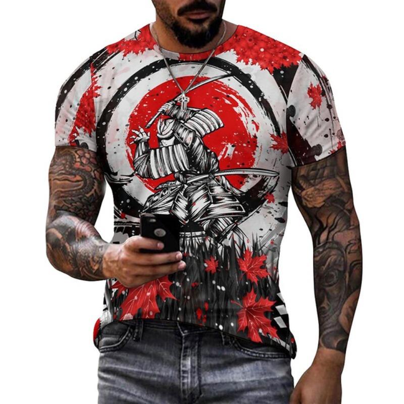 Japanese Samurai Ink Wash Graphic T Shirt for Men Clothing Harajuku Fashion 3D Printed T-shirt Women Clothes Vintage Streetwear