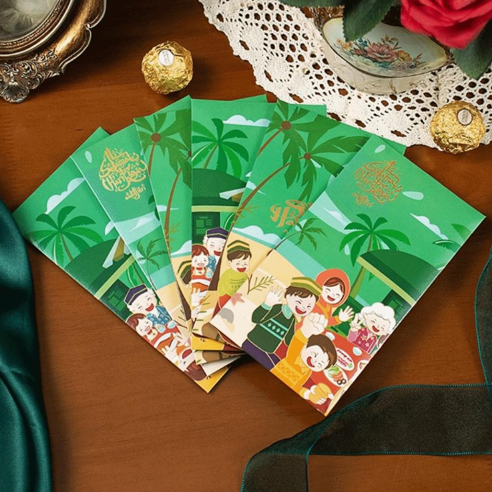 6pcs Bless Words Eid Mubarak Envelopes Cartoon New Year Red Envelopes  Middle East Festival