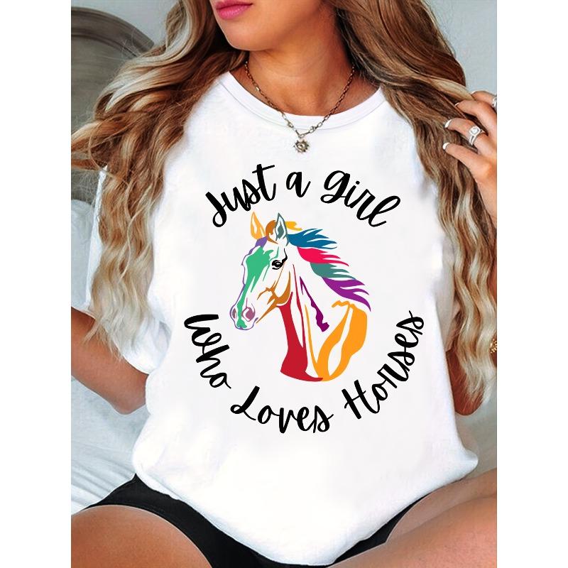 

European sizes Steed Print T-shirt, a Gift for Horse Lovers 4XL білий
