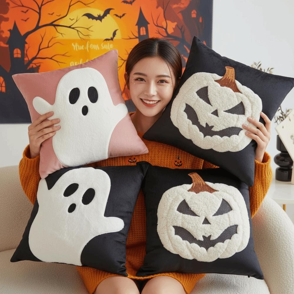 Cute Embroidery Halloween Cushion Cover Square Shape Embroidered Pillowcase  Sofa Decor