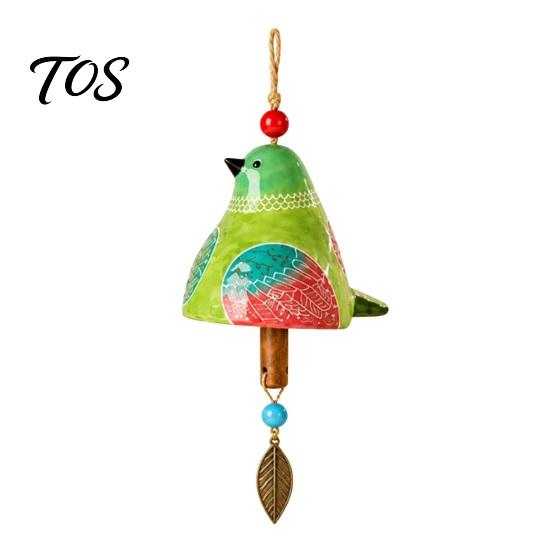 Outdoor Courtyard Accessories Bird Wind Chime with Bell, Hand-Painted Resin Hanging Decoration Bell Decor for Garden Patio Porch, Yard Art Window