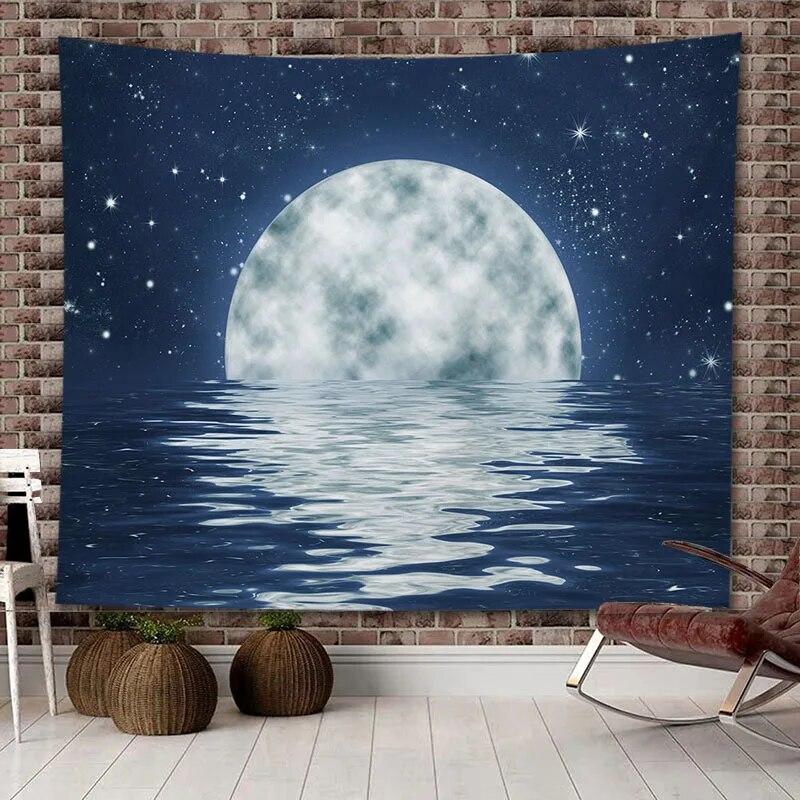 Гобелен для комнаты, фоновое украшение, настенное украшение, звездное небо, лунный свет, ночная сцена, фон, подвесная ткань, украшение для дома 100x75cm