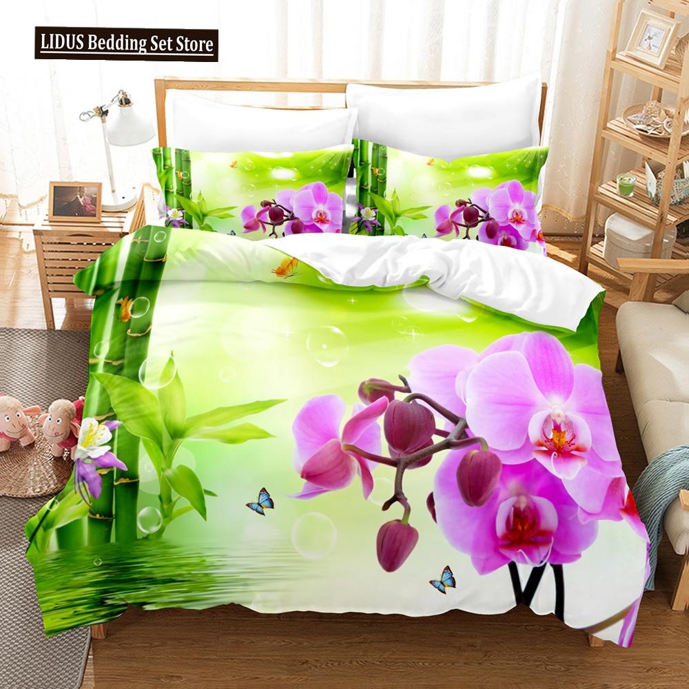 Flowers Bedding Set Colourful Flower Plant Duvet Cover Set King Queen Full Size For Kids Women Girls Polyester Comforter Cover
