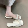Fashion Bow Open Toe Slippers Summer New Square Head Shallow Mouth Soft Bottom Non-slip Wear-resistant Mid-heel Shoes