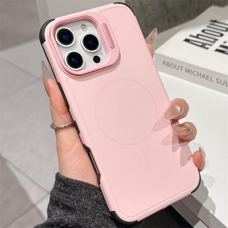 iPhone 17 Pro Max Case with Lens Stand - Drop-proof, Magnetic, Compatible with Models 13-17 iPhone 13 Pro Max розовый
