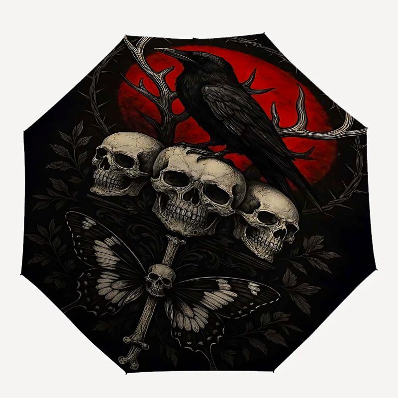 

1pc Crows, skullsOpen/Close Umbrella-Windproof, Compact Travel Umbrella, Sturdy 8-Rib Shaft, Outdoor Accessory, 1131