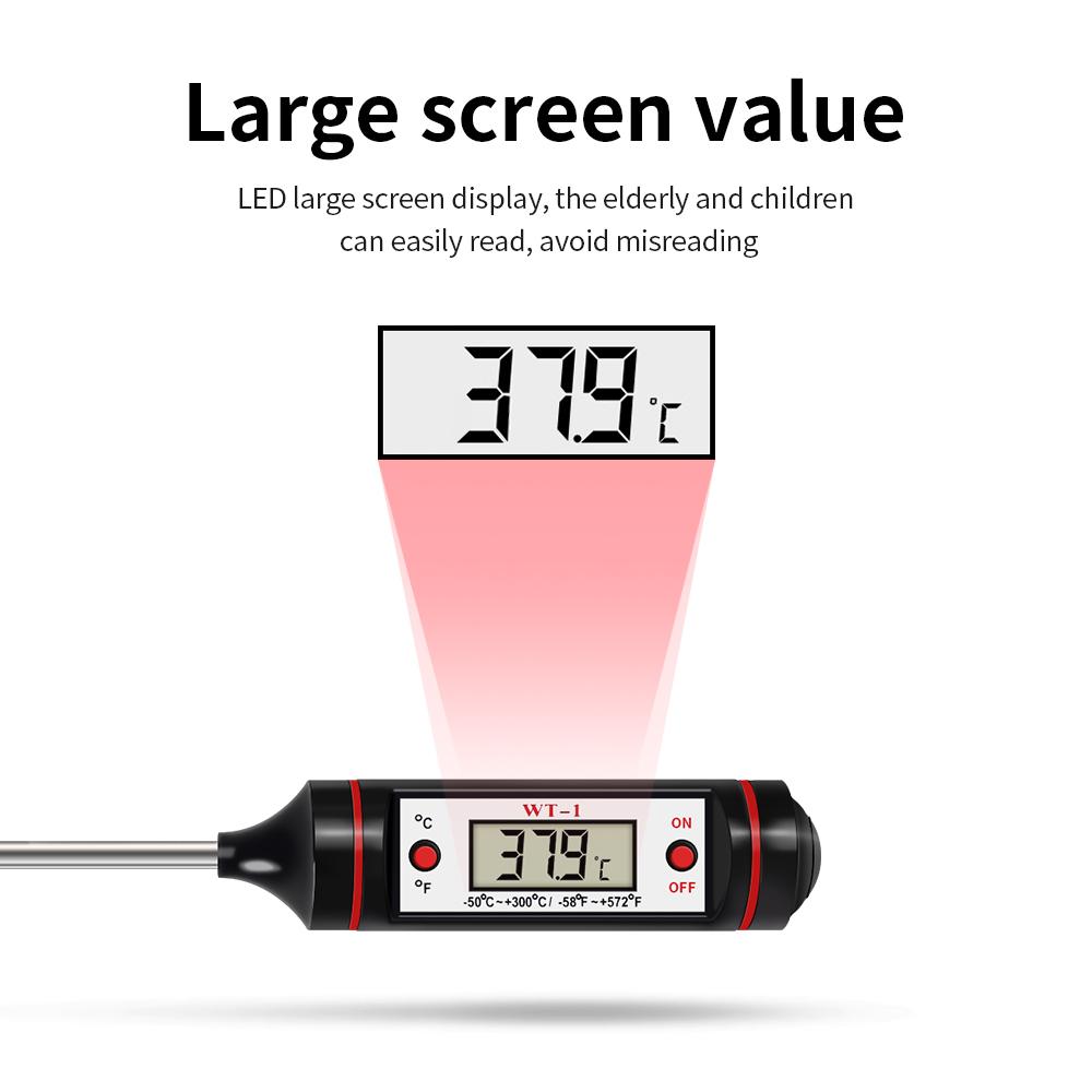 Portable Digital Kitchen Thermometer BBQ Meat Water Oil Stainless Steel Probe Food Oven Temperaure Detector for Kitchen Cooking