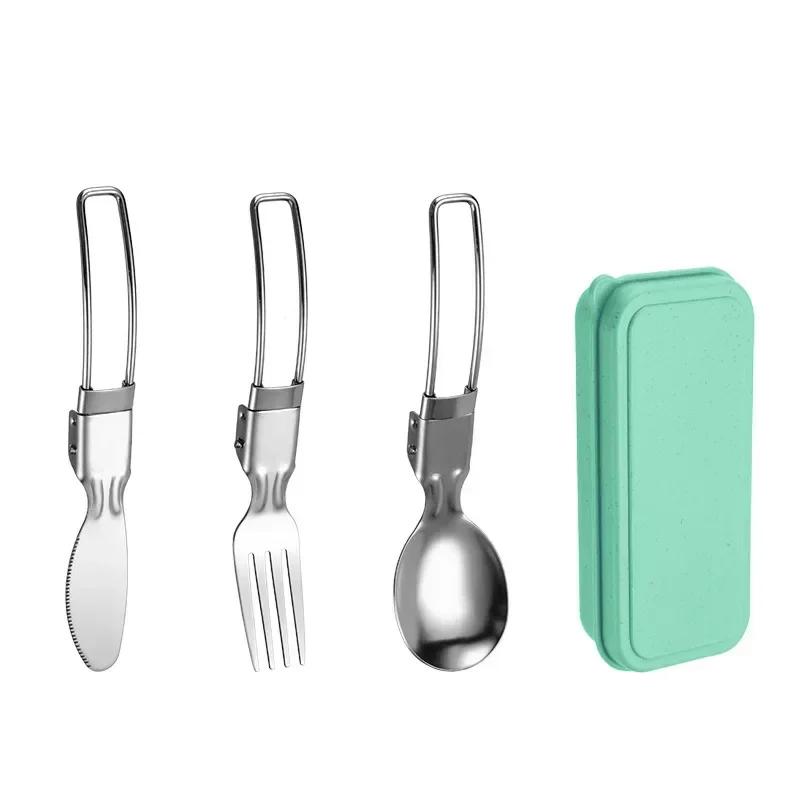 1/3PC Mini Portable Outdoor Spoon Fork Tableware Camping Stainless Steel Cutlery Set for Hiking Outdoor Camping Cooking Supplies