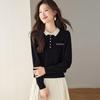 Srcr Women's 100% Wool Embroidered Turn-Down Collar Knit Sweater