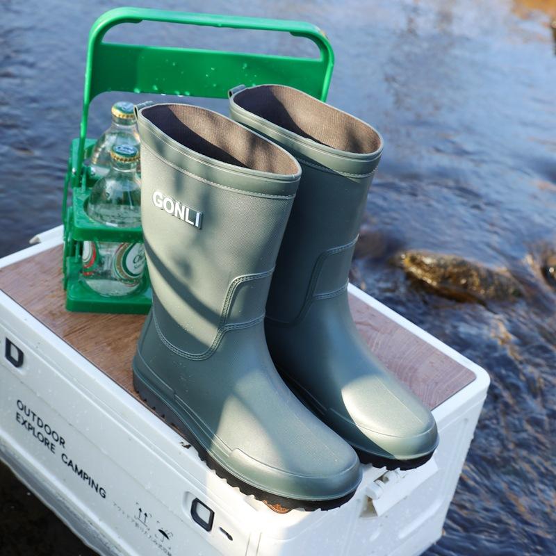 Medium Tube Rain Shoes Men's High Tube Thick-soled Non-slip Waterproof Shoes Men's Fashion Rain Boots Fishing Water Boots Thermal Rubber Shoes Fashion