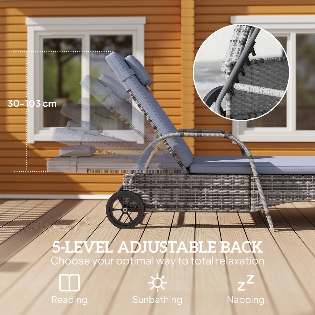 2 Seater Rattan Sun Lounger Set with Side Table-Grey