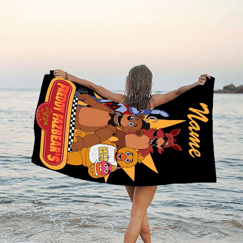 1pc Freddy Bear2 Beach Towel with Custom Name, Beach/Swimming/Bath/Picnic/Camping Towel, Suitable for Seaside Beaches