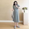Summer 2026 Classic Maternity Knit Dress - Round Neck, Slim Fit, Short Sleeve, Plus Size