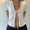 Women's Summer Tie-Up Lace Cropped Cardigan Shirt (SU3338)