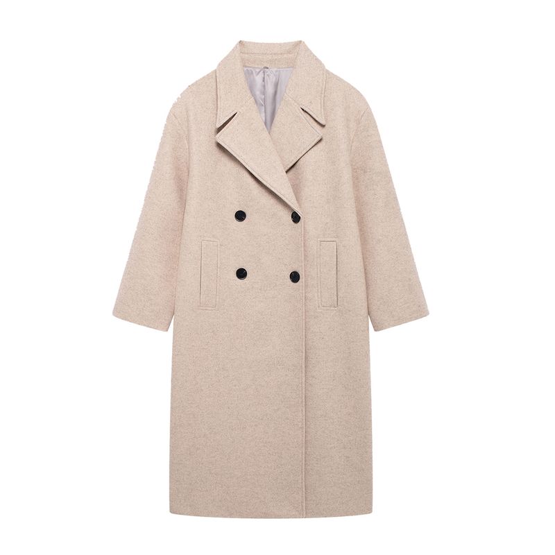 Kaslead New Arrival Women's Clothing Fashion Style Fashion Minimalist Elegant Decorated Row Button Lapel Long Woolen Coat
