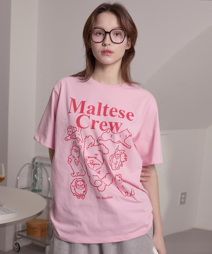 WAIKEI Maltese Crew Line Graphic Short Sleeve T-Shirt Pink