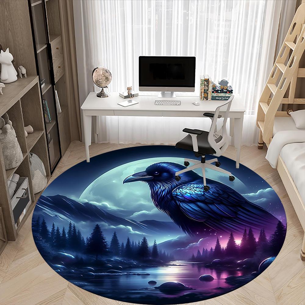 1pc Moonlit RavenChair Carpet for Office, Indoor Non-Slip Washable Polyester Fiber Carpet, Mat For Office, Machine Washable