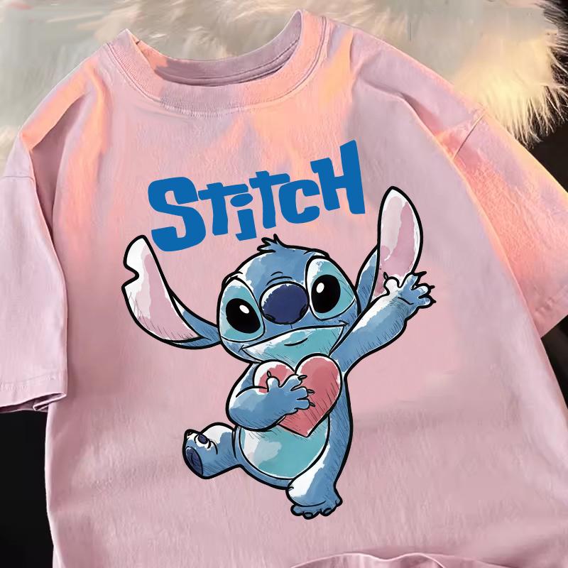 Funny 100 Cotton Stitch Love Graphic Print TShirt for Women Casual Short Sleeve Tee Cartoon Design