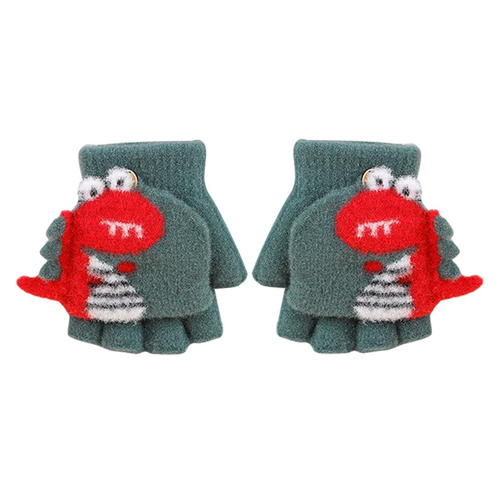 Tidyworm Knit Cute Dinosaur Stylish Perfect for Snow Cold Weather Smartphone Elementary Ages Kids' Mittens, Design, Baby/Child Mittens, Two-Way