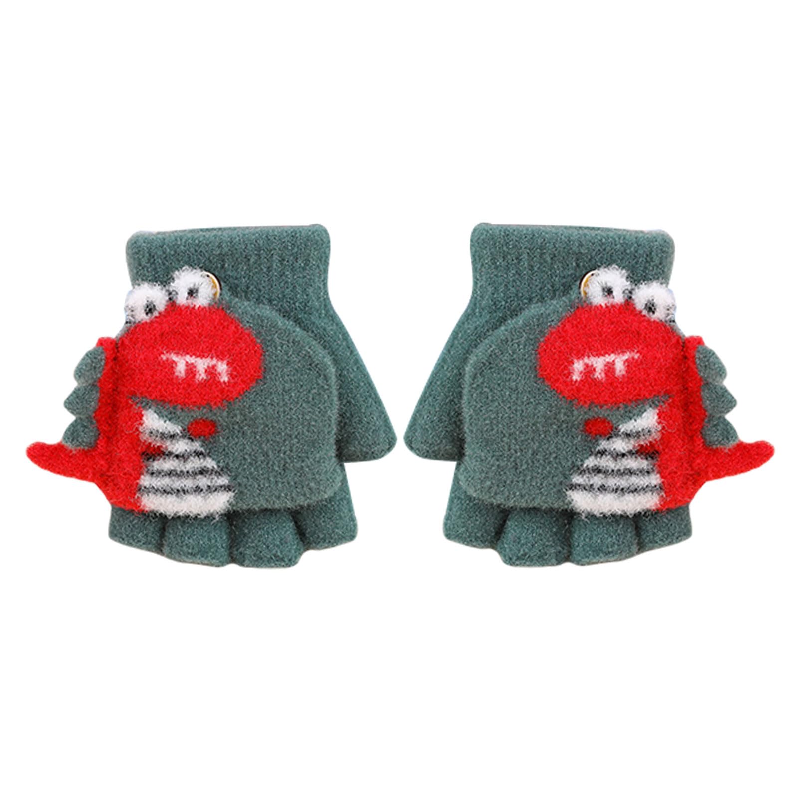 

Kingsiely Baby Cute Dinosaur Mittens with Smartphone Perfect for Commuting to and Outdoor Ages Gloves, Kids Gloves, Five-Finger Mittens, Half-Finger зелёный