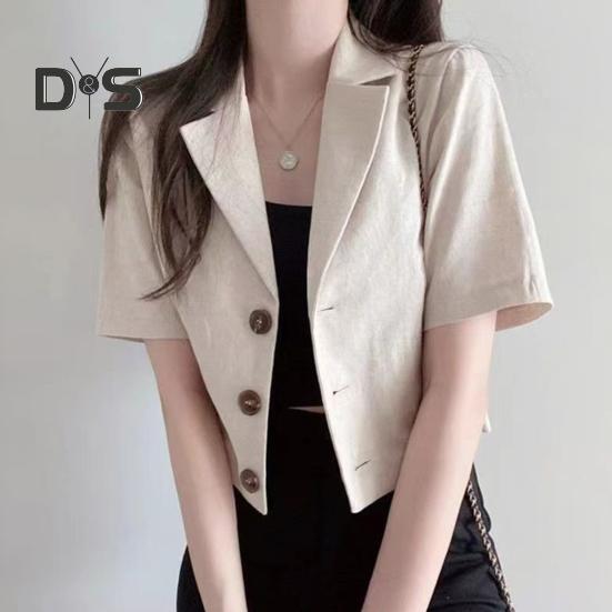 Ženy Letní oblek Kabát Klopa Krátký rukáv Jednořáskové Knoflíky Knoflík Krátký oblek Bunda Jednobarevný Volný střih Business Outwear