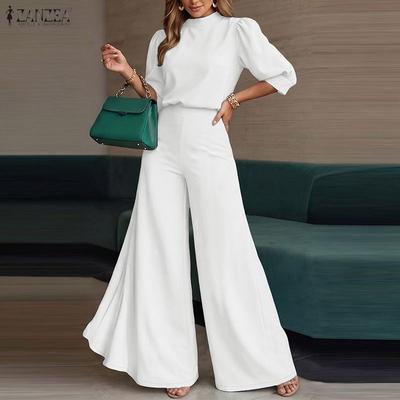 Women 3/4 Sleeve Blouse and Wide Leg Pants Summer Two Piece Suit Sets