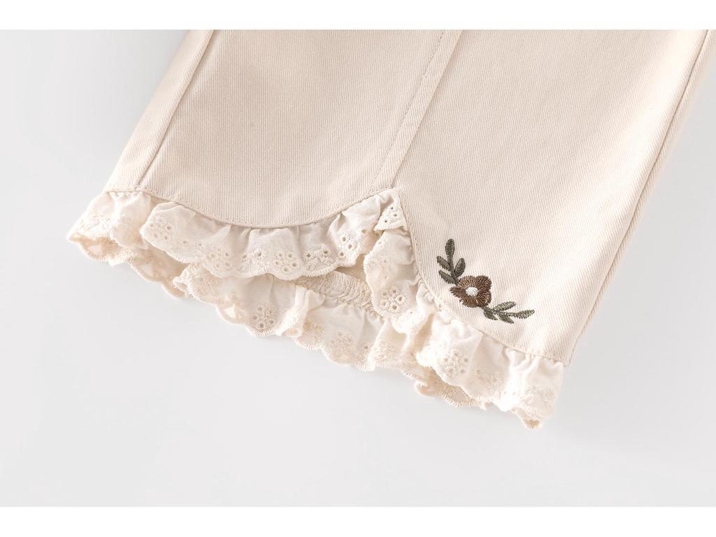 Mädchen Bestickte Spitze Gerade Bein Hose - 2025 Koreanischer Stil Herbst Freizeit Hose