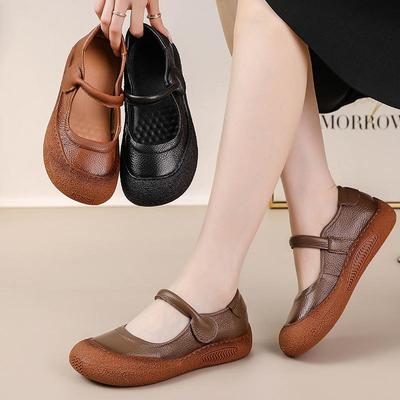 2025 Retro-Stil Echtleder Klettverschluss Ballerinas für Frühling & Herbst