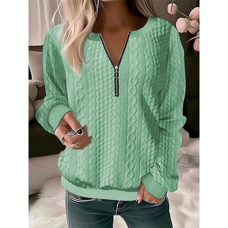 Women's Long Sleeve Knit Top Casual Quarter Zip Textured Sweater Pullover For Daily Wear