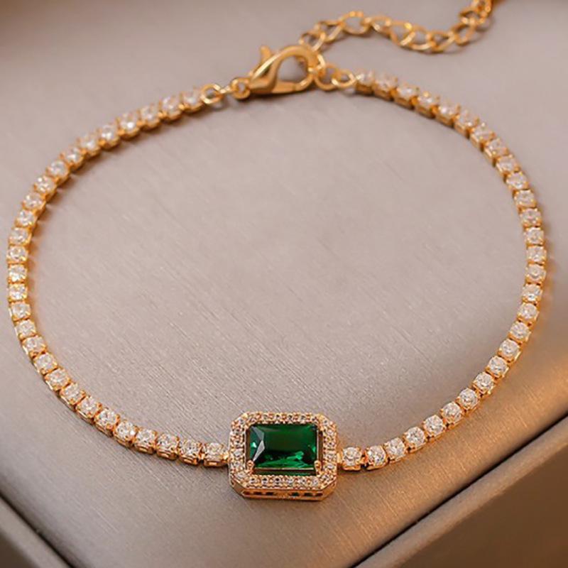 Pulsera Coreana de Zircón Esmeralda y Diamantes - Joyería de Amistad Brillante de Alta Gama para Mujeres a la Moda