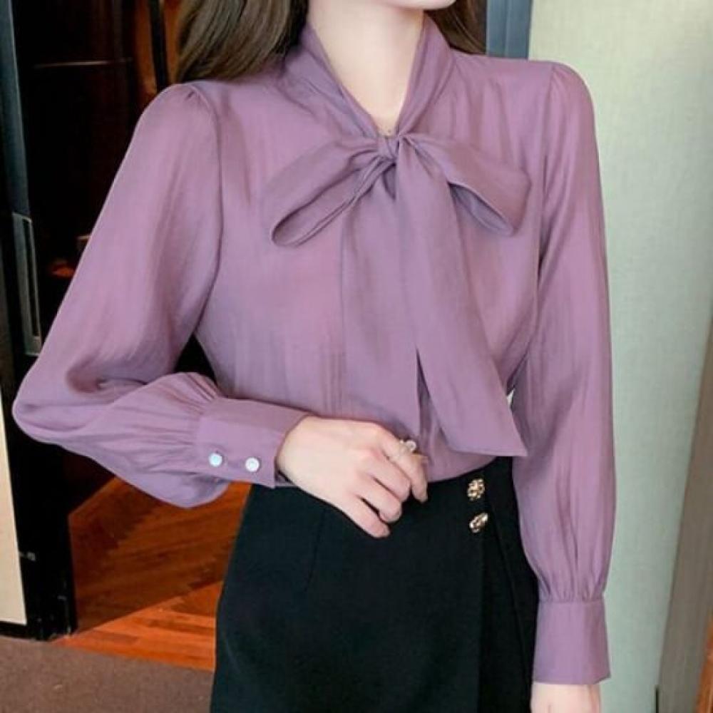 Navava Women Ribbon Neck Long Sleeve Blouse Nb3028