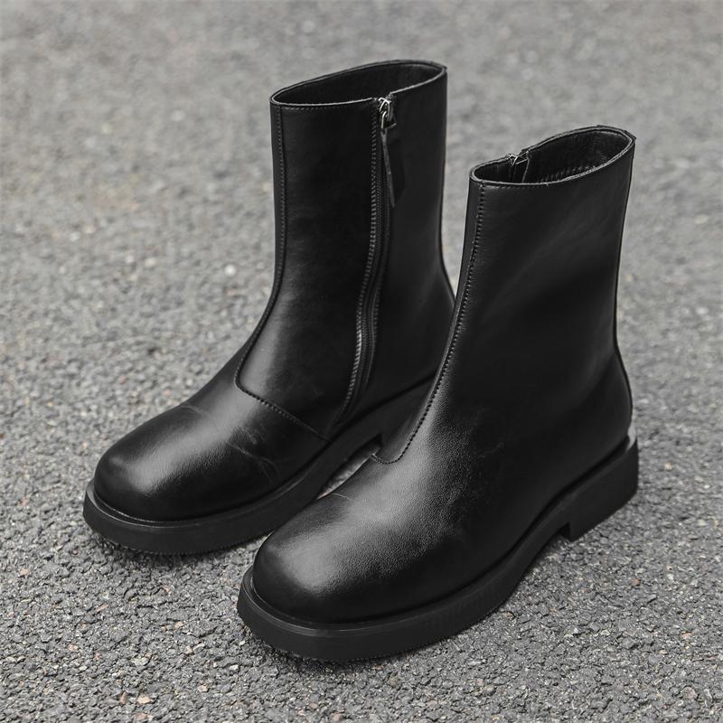 Side Zipper Ankle Boots Men's Casual High Top Shoes All-match Men Winter Plush Snow Boots Leather Motorcycle Boots Men