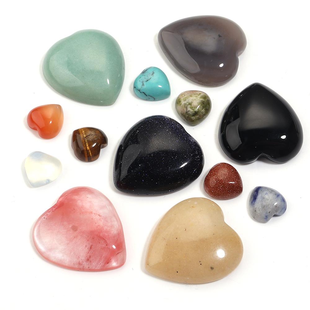 5pcs/lot 10mm 25mm Natural Stone Cabochon Agate Tiger Eye Opal Heart Shape Cabochon Beads For DIY Charms Ring Necklace Accessory