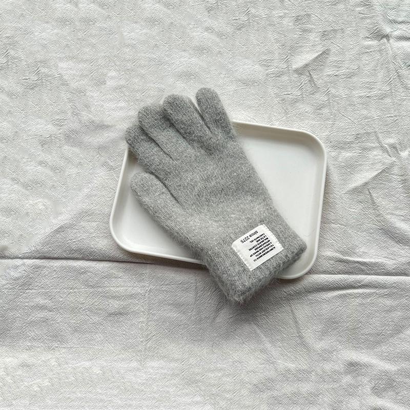 

Winter Soft Fuzzy Knit Fingered Gloves | Multi-Color Warm Winter Gloves with Label Detail (Assorted Solid Tones)