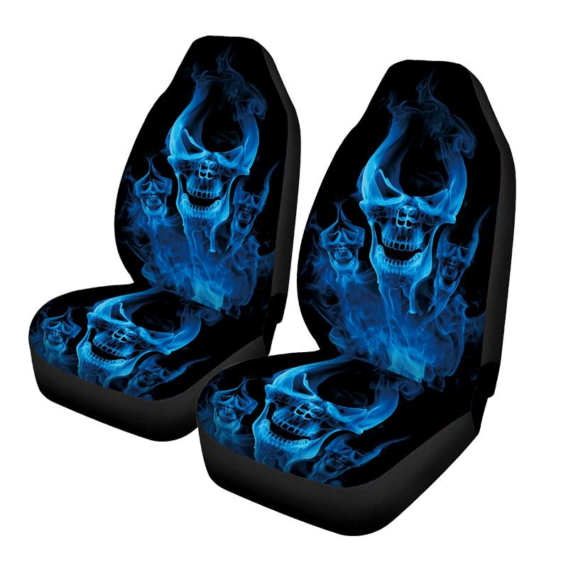 Blue Skull Print car seat cover + rear seat back cover + rear bottom stool cover car seat cover 7-piece set of auto parts, unive