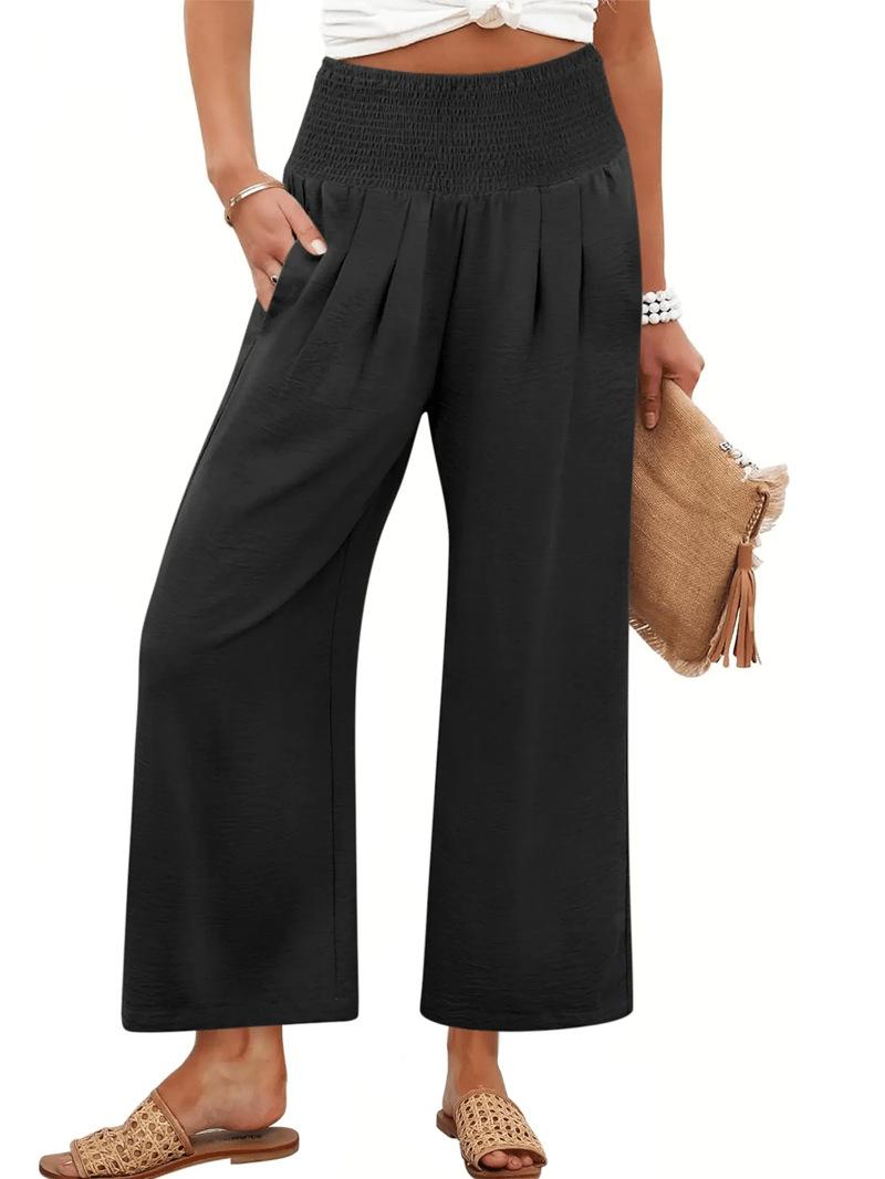 Women s High Waist Elastic Waist Wide Leg Pants In Olive Green S чёрный