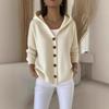 European & American Style Hooded Knit Cardigan - Women's Autumn/Winter Casual Solid Color Fashion Sweater Outerwear, 2025 Collection.