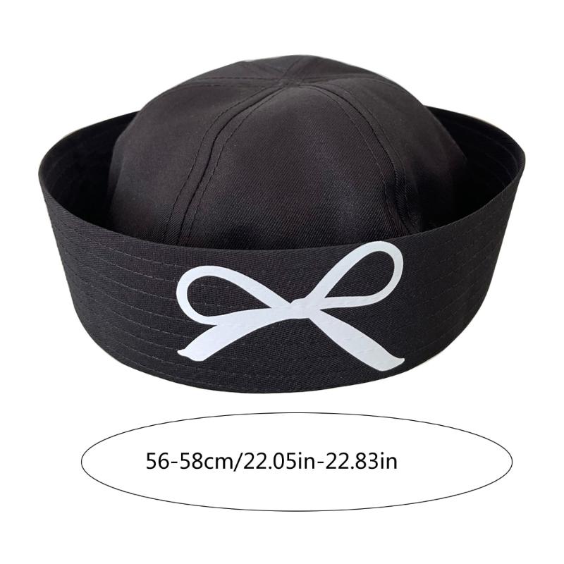 Uniform Beret Hat for Women Breathable Sailor Hat Girl Bowknot Print Domed Hat Subcultures Roleplay Headwear
