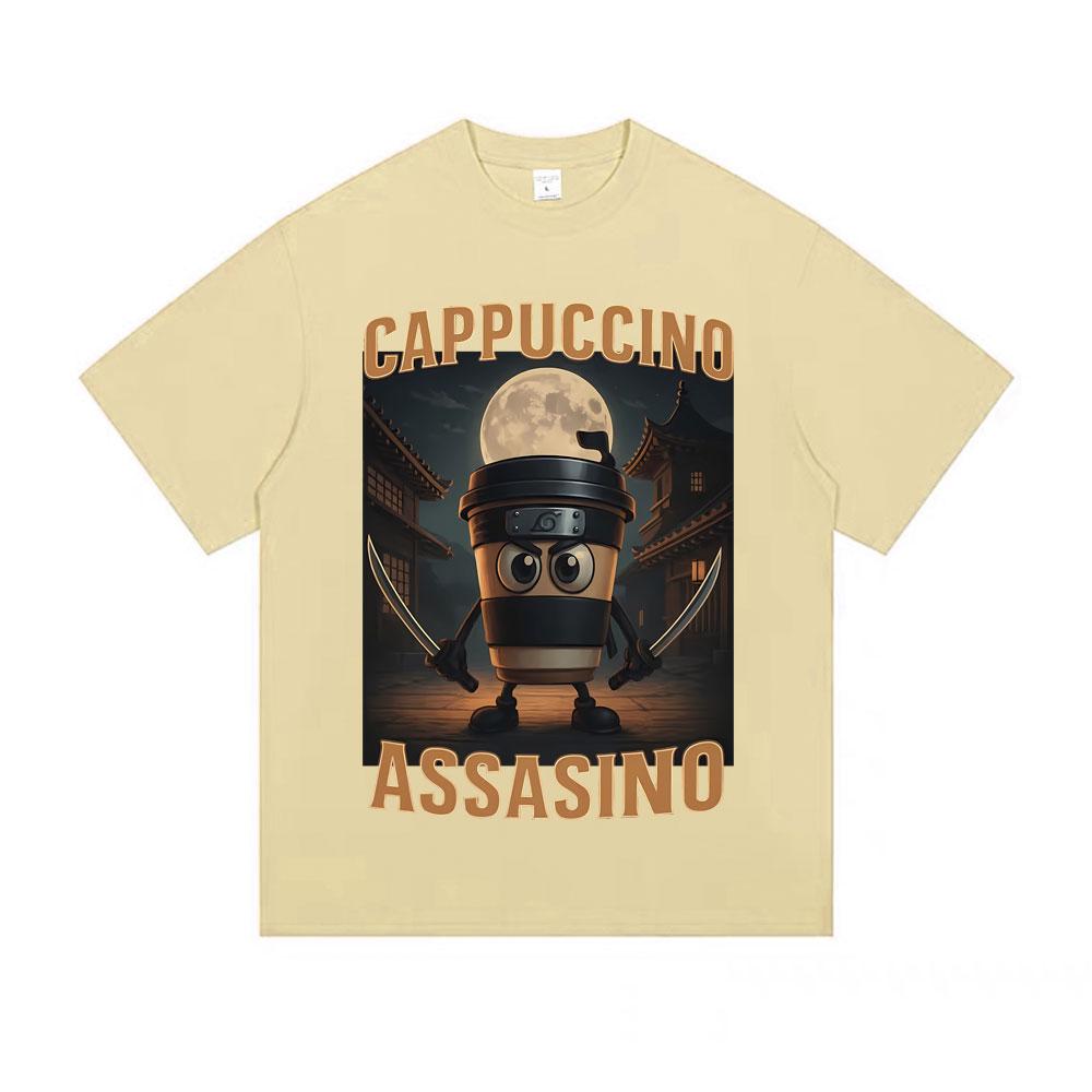 Italian Brainrot Cappuccino Assasino Funny Meme T Shirts Unisex Casual Humor Oversized Tshirt Men Women Vintage Cotton Tshirt