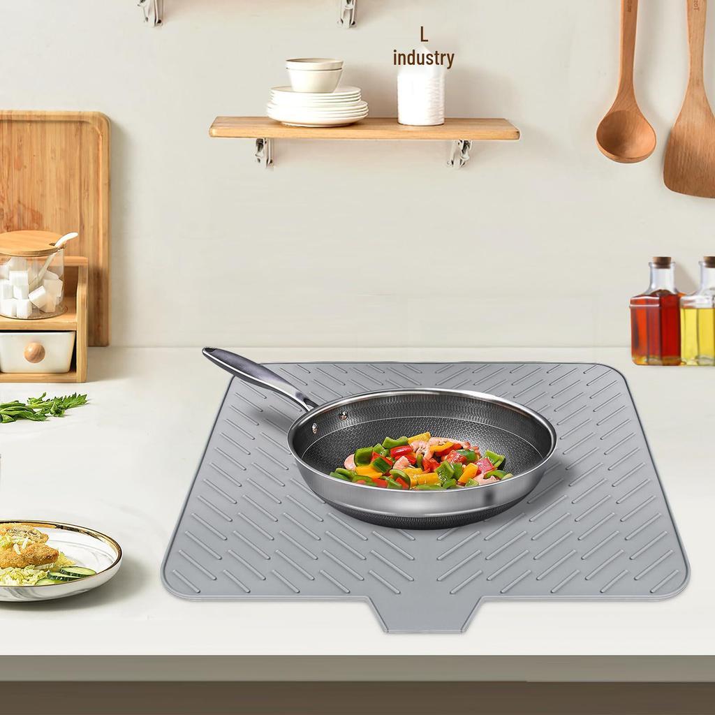 Große Silikon-Abtropfmatte mit Ableitungsöffnung zum Trocknen von Schüsseln und Geschirr