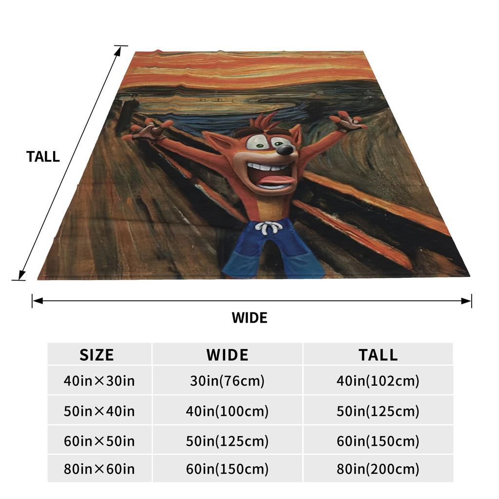 Crashs Bandicoots Cartoon Blanket Multiple Sizes Cozy and Lightweight Video Game Throw Blankets for Sofa Couch and Bed
