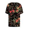 Women's Fashionable Casual Short Sleeve Button Floral Print Round Neck Pullover Top