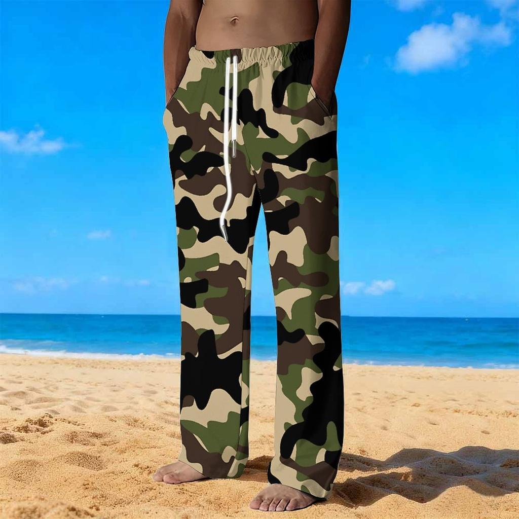 Men's Loose Casual Solid Color  Trousers Camouflage Printed Straight Pants