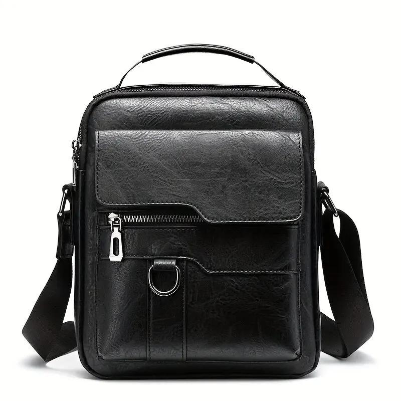 

Men s Crossbody Bags Business Flap Male Solid Messenger Bag Travel Bag Brand Men Shoulder Bag for 9.7 iPad Men PU Leather Flaps чёрный