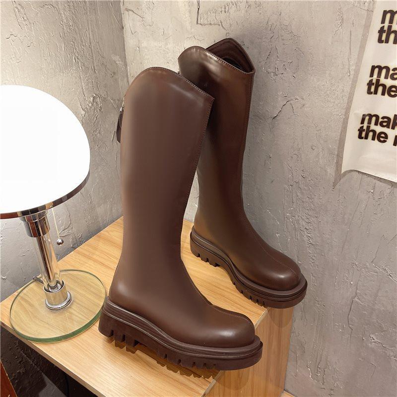 2025 long boots knight boots medium tube new autumn and winter small tall boots velvet long boots thick-soled Martin boots women