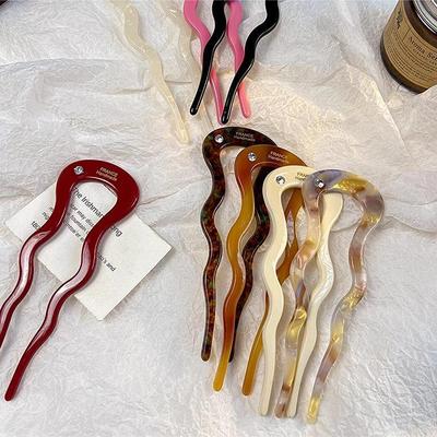 Francuski Twist Patyczek do Włosów Klips do Włosów Octan Falisty Szpilka do Włosów w Kształcie U Vintage Skorupa Żółwia Kobiety Włosy Kok Szpilka Nakrycie Głowy Akcesoria
