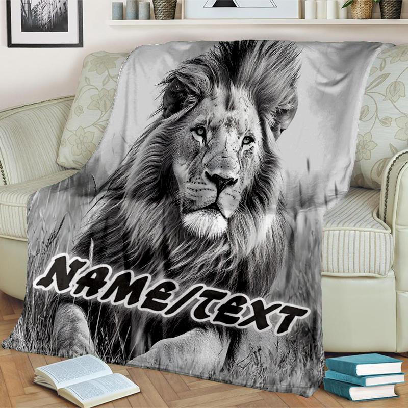 1PC Custom Name Lion Majesty Grass outdooor Flannel blankets Throw Blanket All-Season Throw Gift Bedspread for Couch, Bed, Camping Holiday Birthday gi